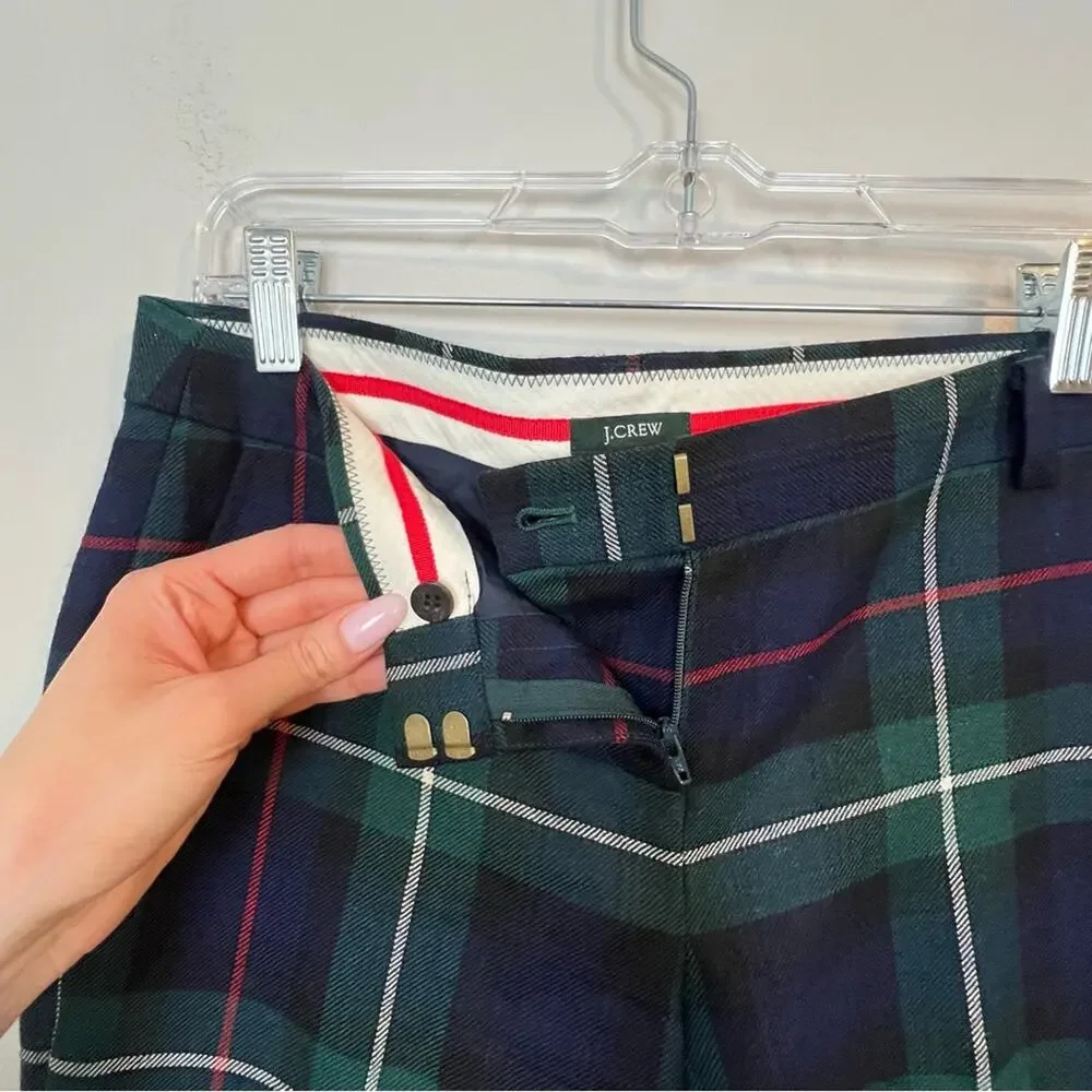 J. Crew City Fit Wool Trousers Navy Plaid sz 2 *flawed*